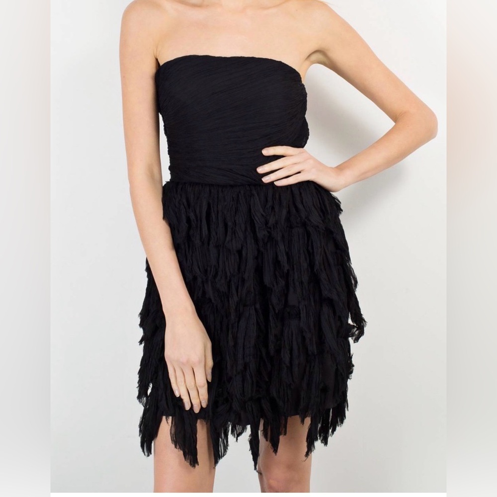 Elizabeth and James Black Strapless 100% Silk Cocktail Special Occasion Dress.